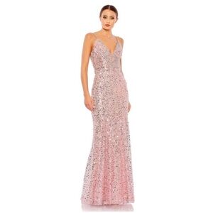 NWT, Mac Duggal Women's Embellished Plunge Neck Sleeveless Trumpet Gown - size 8